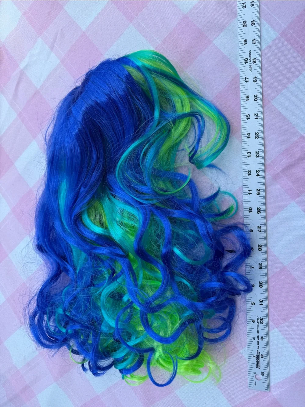 Vibrant Blue & Lime Green Curly mermaid hair wig (new in bag)